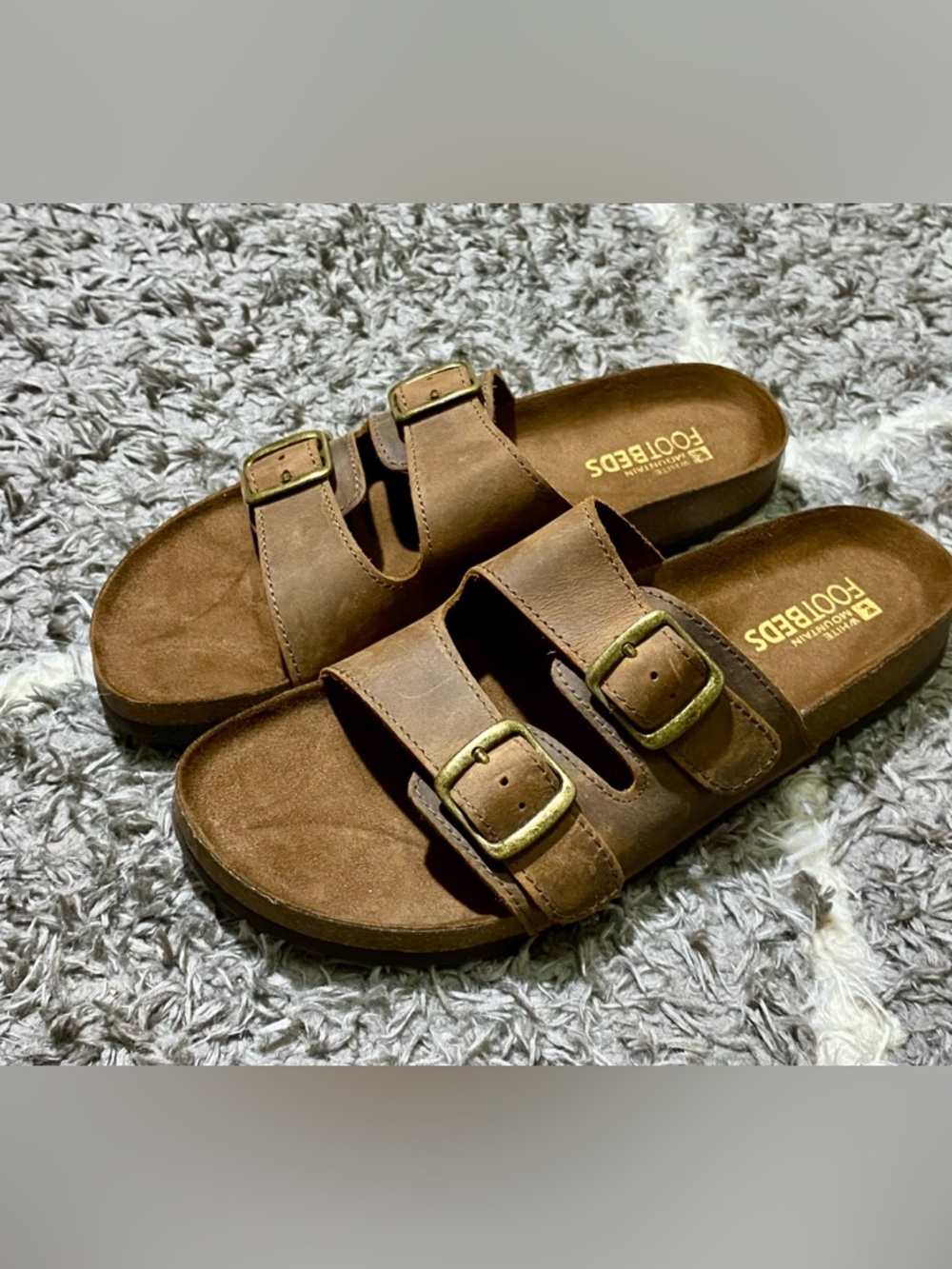 White Mountain Footbeds Brown Double Buckle Slide Sandals | Size 11